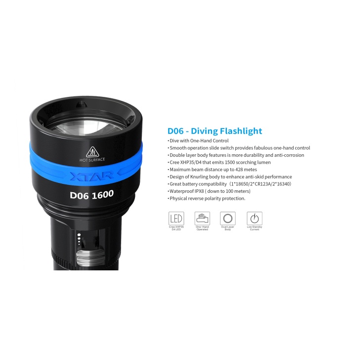 XTAR D06 1600 lumen Dive Light
